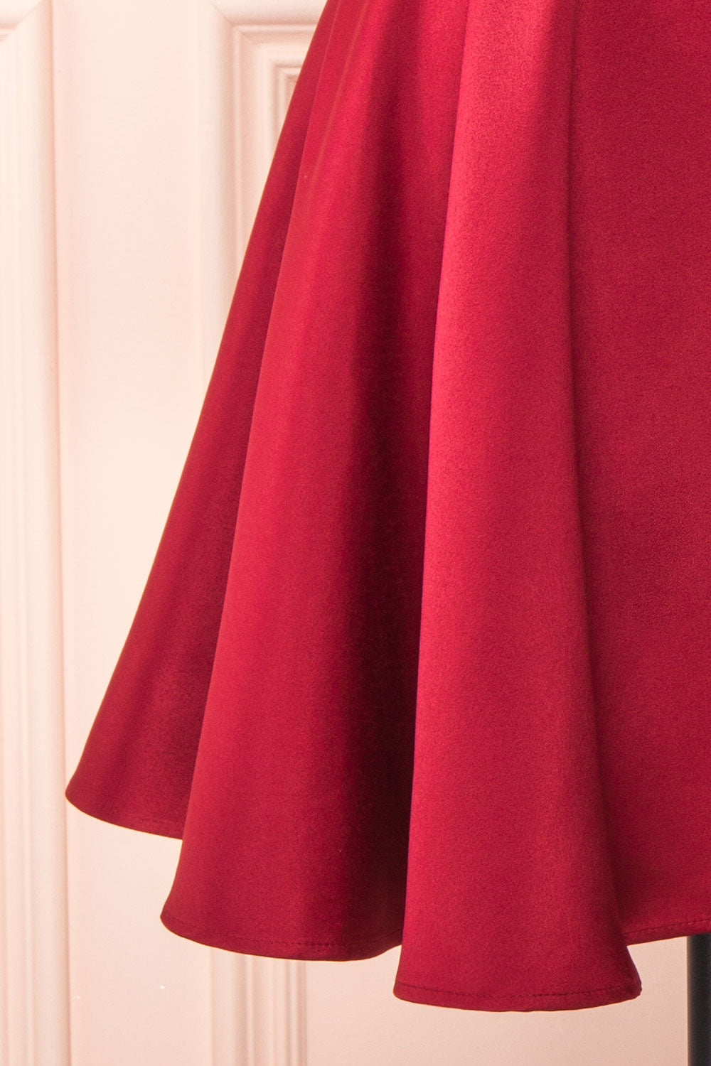 Vanessa Burgundy Satin Short Dress | Boutique 1861 details