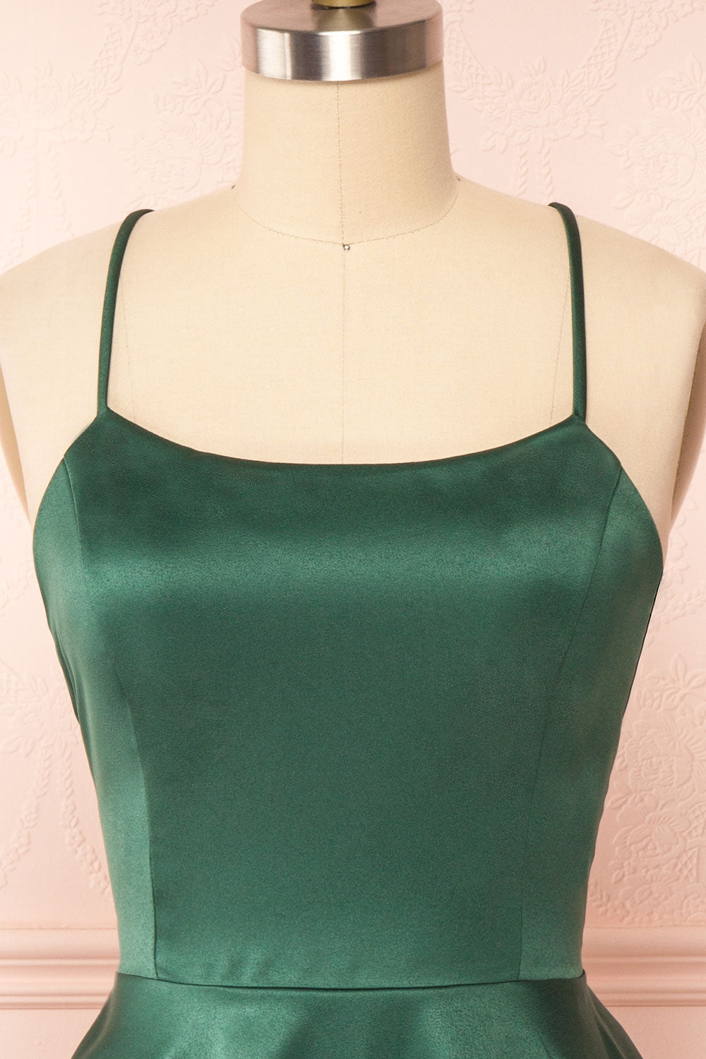 Vanessa Green Satin Short Dress | Boutique 1861 close up