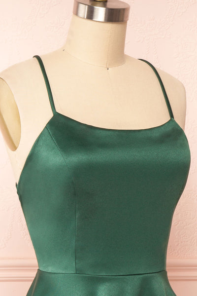 Vanessa Green Satin Short Dress | Boutique 1861 side close up