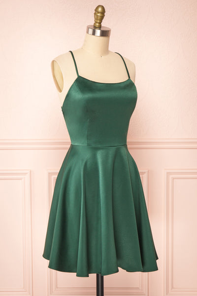 Vanessa Green Satin Short Dress | Boutique 1861  side view