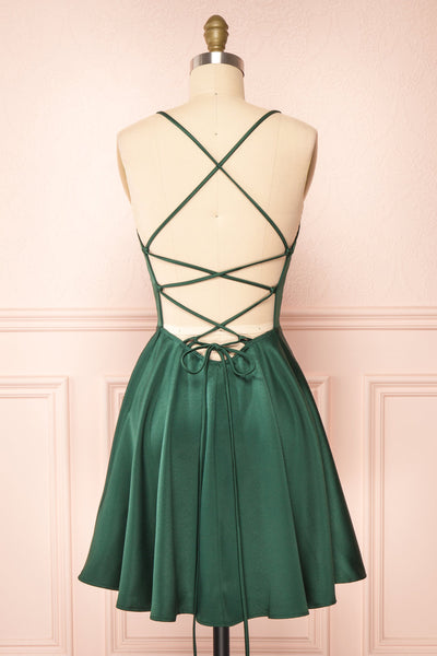 Vanessa Green Satin Short Dress | Boutique 1861  back view