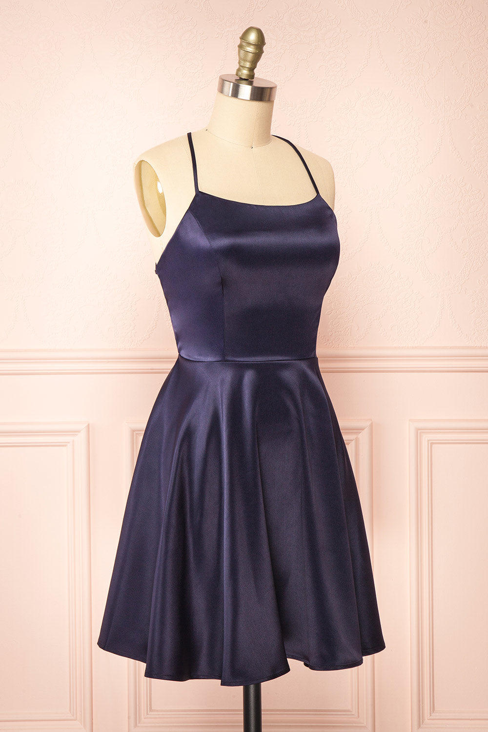 Vanessa Navy Short Satin Dress | Boutique 1861 side view