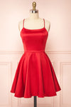 Vanessa Red Satin Short Dress | Boutique 1861  front view