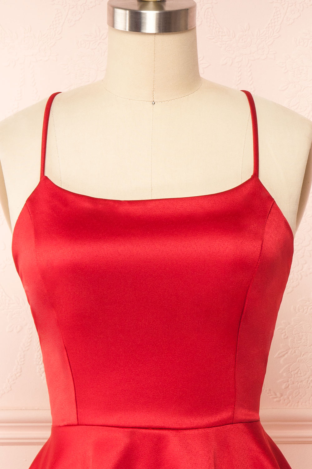 Vanessa Red Satin Short Dress | Boutique 1861  front close up