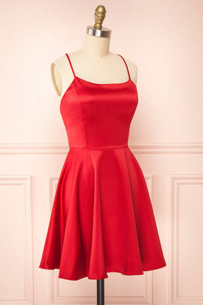 Vanessa Red Satin Short Dress | Boutique 1861 side view