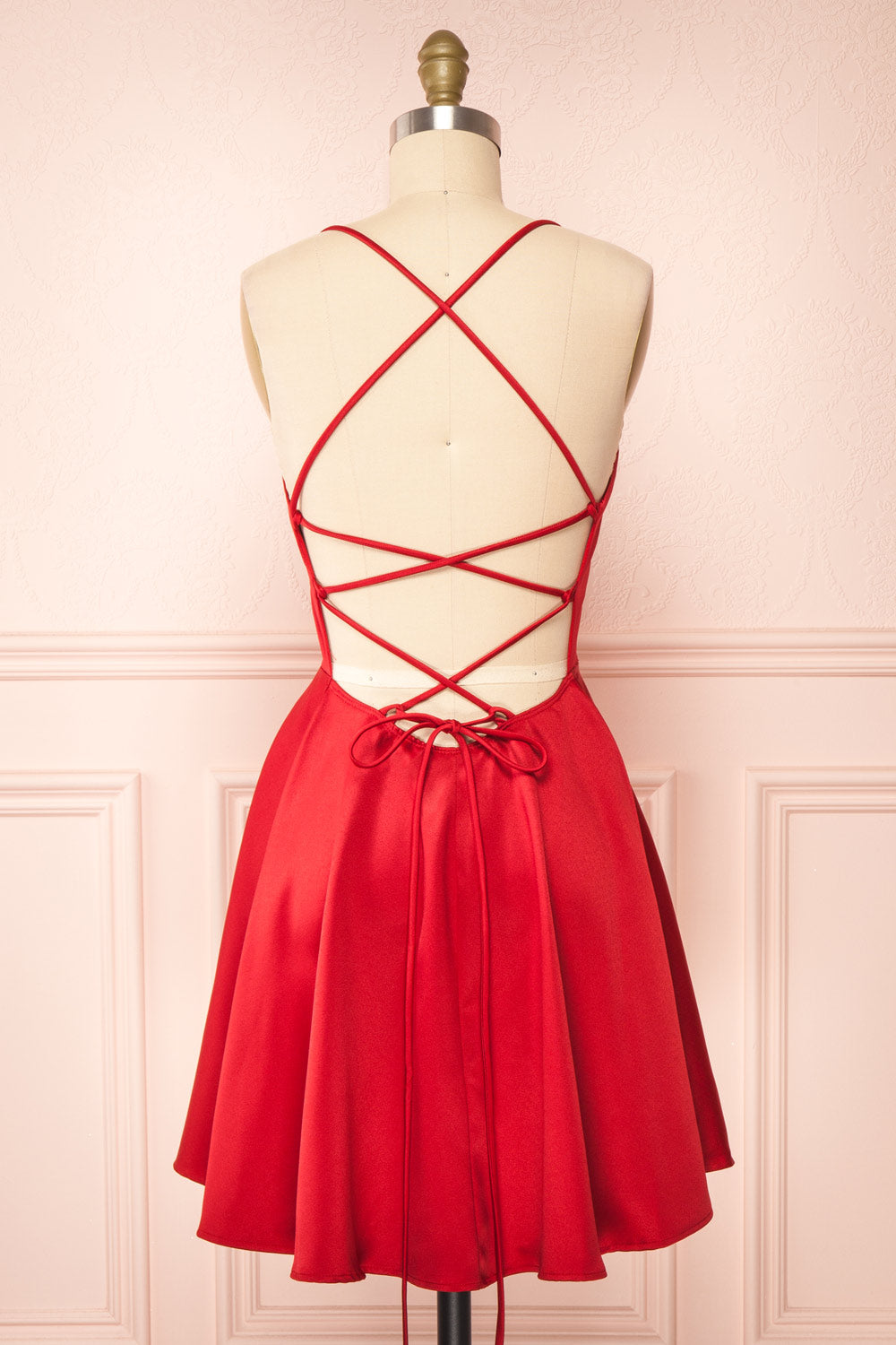 Vanessa Red Satin Short Dress | Boutique 1861  back view