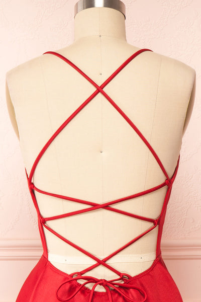 Vanessa Red Satin Short Dress | Boutique 1861  back close up