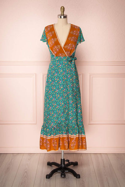 Vanihei Aqua Floral Wrap Summer Dress | Boutique 1861