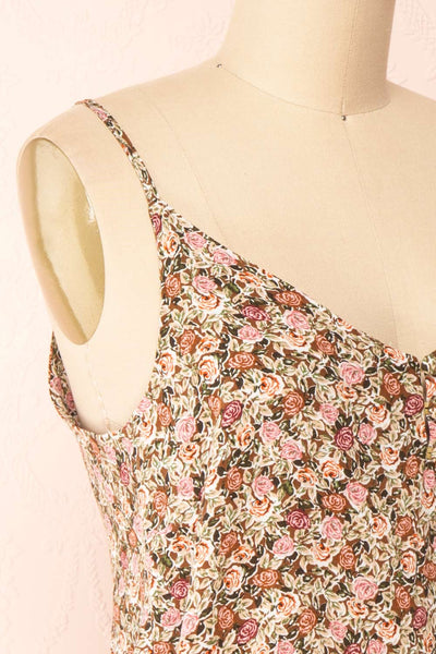 Vansi Thin Straps Floral Tank Top With Buttons | Boutique 1861 side close-up