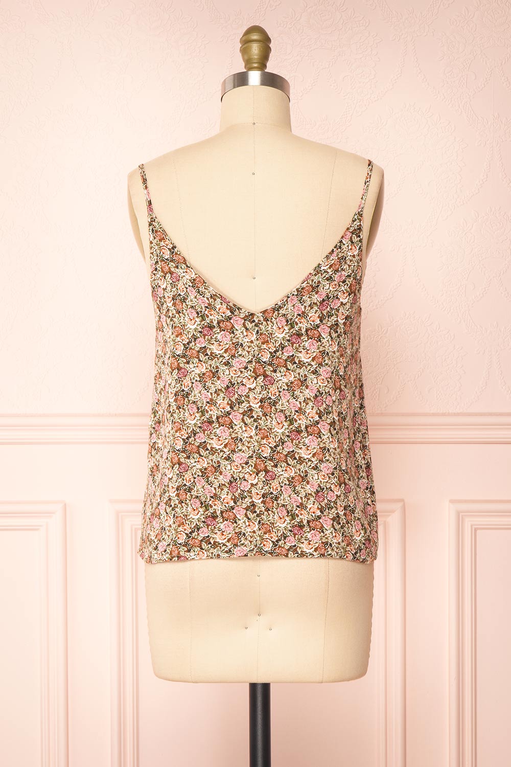 Vansi Thin Straps Floral Tank Top With Buttons | Boutique 1861 back view 