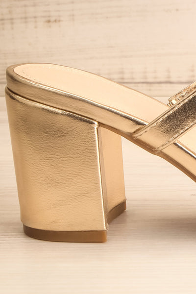 Varese Gold Slip-On Block Heel Sandals | La petite garçonne side close-up