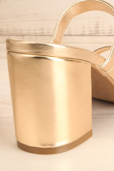 Varese Gold Slip-On Block Heel Sandals | La petite garçonne back close-up
