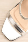 Varese Silver Slip-On Block Heel Sandals | La petite garçonne flat close-up