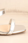 Varese Silver Slip-On Block Heel Sandals | La petite garçonne side front close-up