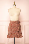 Varinia Brown Patterned Ruffle Short Wrap Skirt | Boutique 1861 front view
