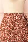 Varinia Brown Patterned Ruffle Short Wrap Skirt | Boutique 1861 side close-up