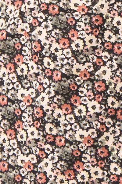 Varinia Black Patterned Ruffle Short Wrap Skirt | Boutique 1861 fabric