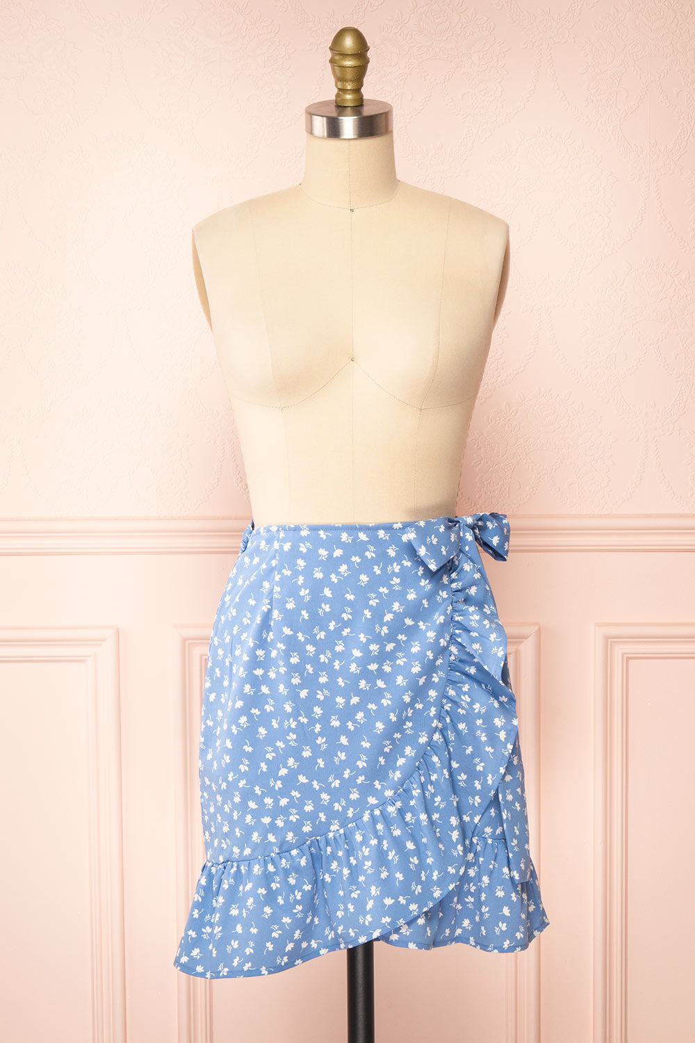 Varinia Blue Patterned Ruffle Short Wrap Skirt | Boutique 1861 front view