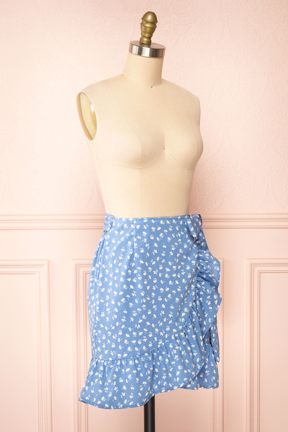 Varinia Blue Patterned Ruffle Short Wrap Skirt | Boutique 1861 side view