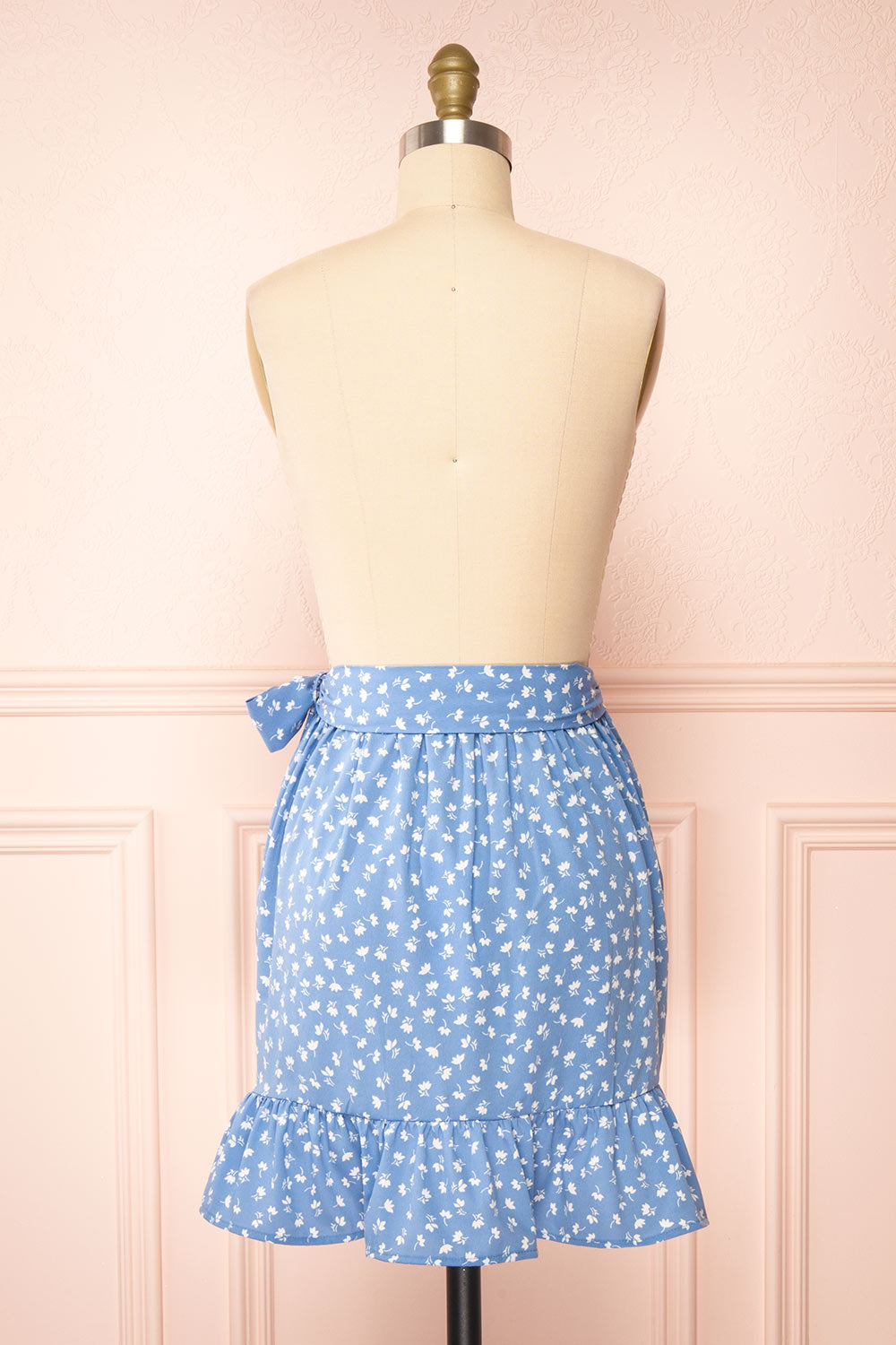 Varinia Blue Patterned Ruffle Short Wrap Skirt | Boutique 1861 back view