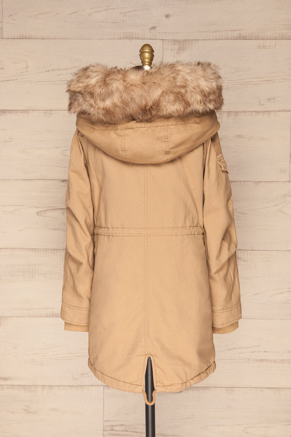 Varna Beige Parka Coat with Faux Fur Hood | La Petite Garçonne back view 