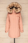 Varna Rose Pink Parka Coat with Faux Fur Hood | La Petite Garçonne front view hood