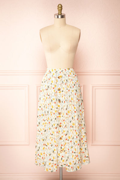 Varya Floral Buttoned Midi Skirt w/ Elastic Waist | Boutique 1861 front view