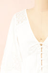 Vasilisa White Button-Up Top w/ Openwork | Boutique 1861 front close-up