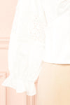 Vasilisa White Button-Up Top w/ Openwork | Boutique 1861  sleeve