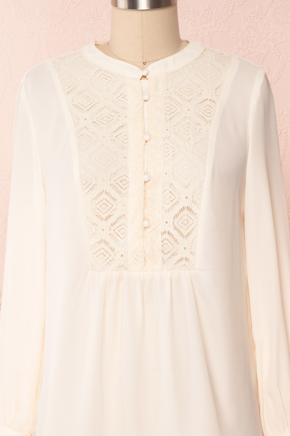 Vasylko Cream Blouse with Lace Details | Boutique 1861 front close-up