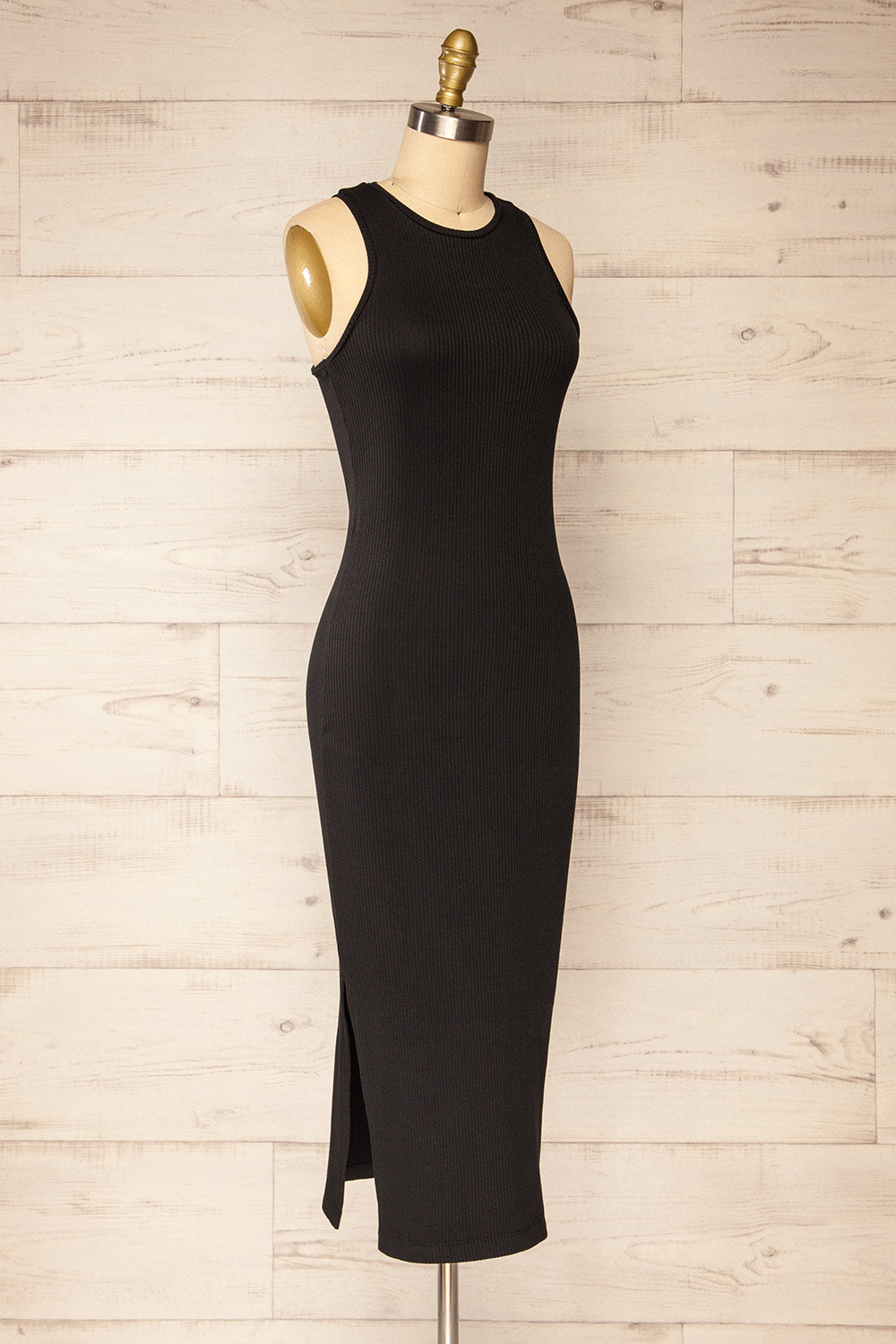 Vateras Black Ribbed Sleveless Midi Dress | La petite garçonne side view 