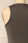 Vateras Khaki Ribbed Sleeveless Midi Dress | La petite garçonne back close-up