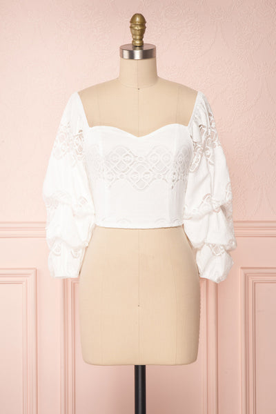 Vauclin White Lace 3/4 Sleeved Crop Top | Boutique 1861