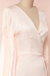 Velatura Pink Satin Wrap Dress | Robe Maxi | Boudoir 1861 side close-up
