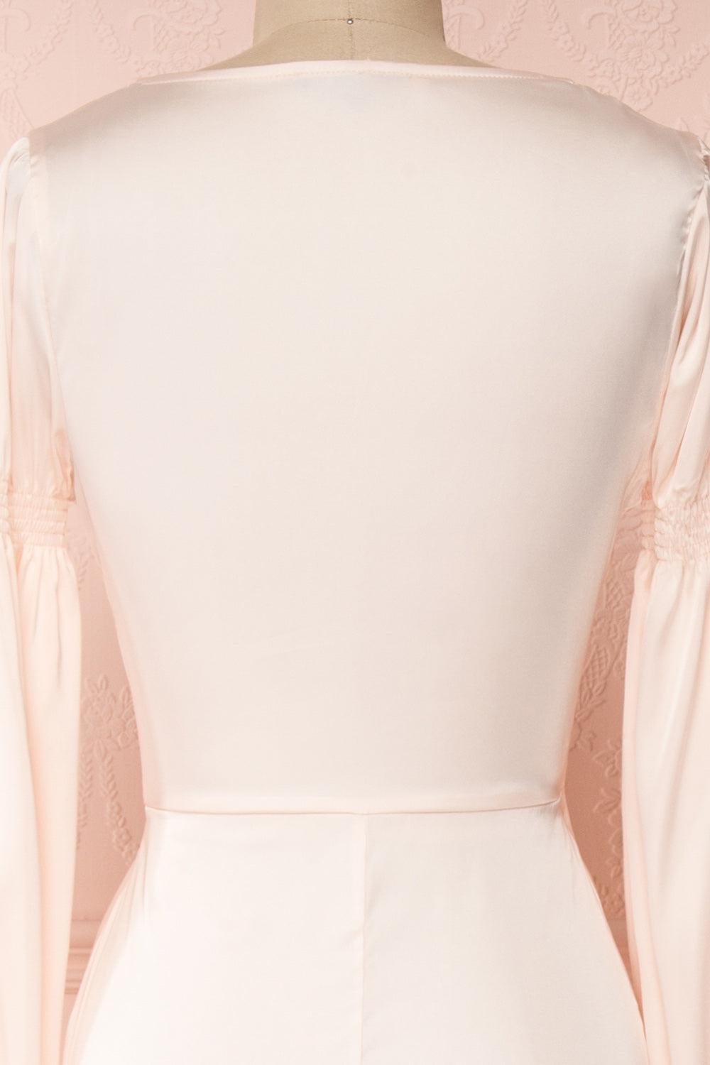 Velatura Pink Satin Wrap Dress | Robe Maxi | Boudoir 1861 back close-up