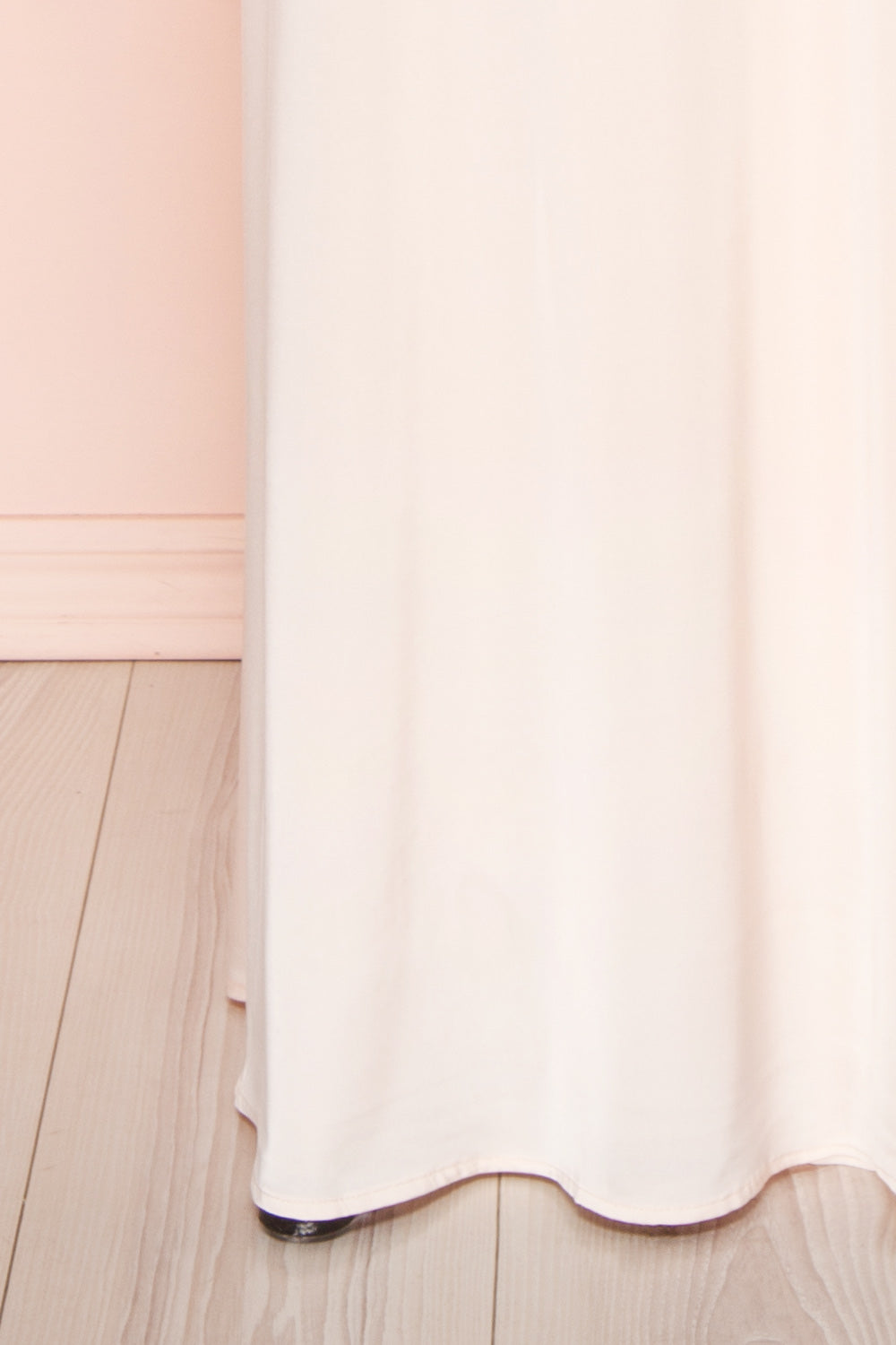 Velatura Pink Satin Wrap Dress | Robe Maxi | Boudoir 1861  bottom close-up