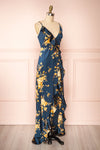 Veleda Navy Blue Floral Maxi Dress w/ Ruffles | Boutique 1861 side view
