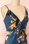 Veleda Navy Blue Floral Maxi Dress w/ Ruffles | Boutique 1861 side close-up