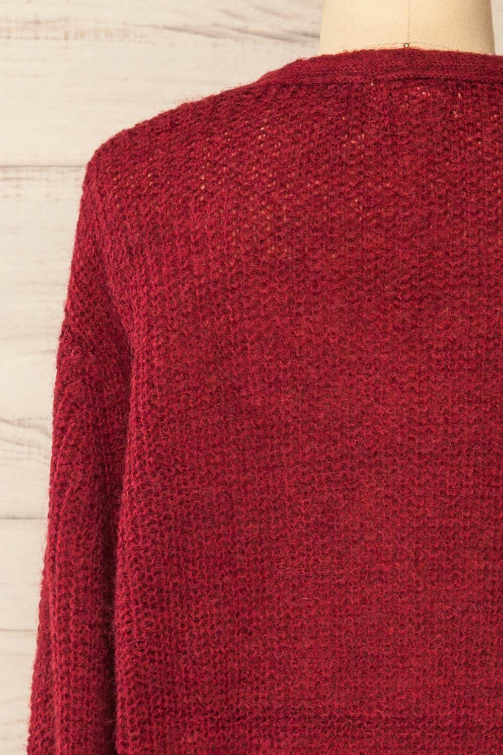 Velez Burgundy Knit Button-Up Cardigan | La petite garçonne back close-up
