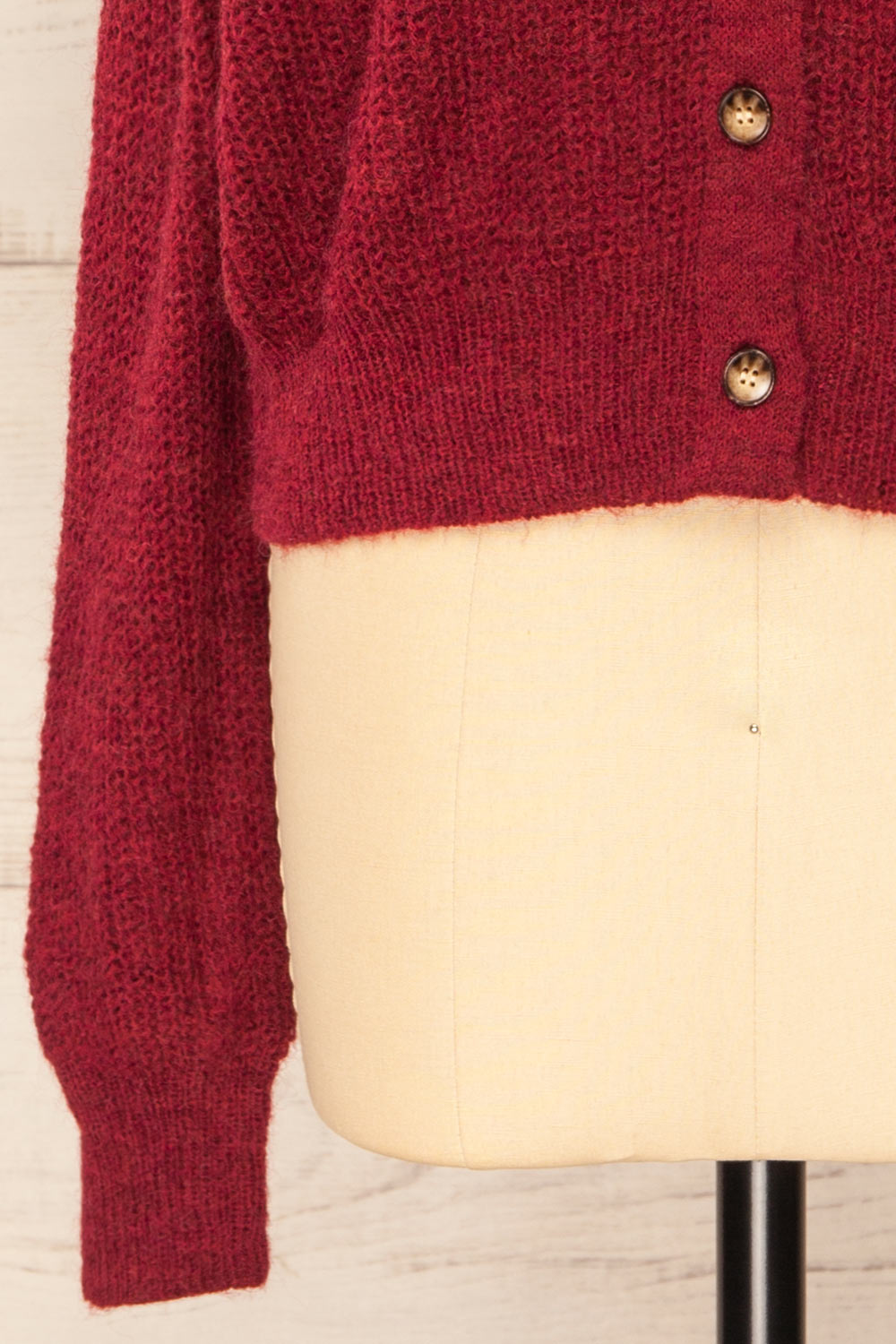 Velez Burgundy Knit Button-Up Cardigan | La petite garçonne sleeve