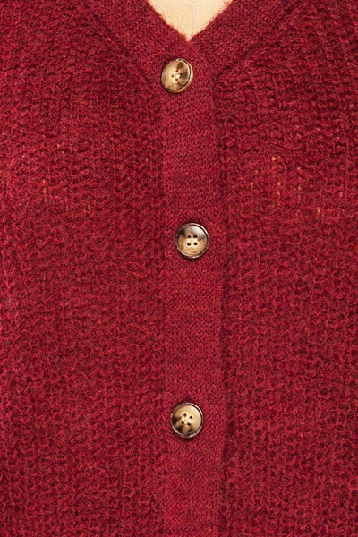 Velez Burgundy Knit Button-Up Cardigan | La petite garçonne fabric