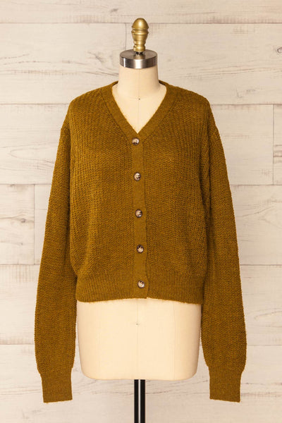 Velez Chartreuse Knit Button-Up Cardigan | La petite garçonne front view