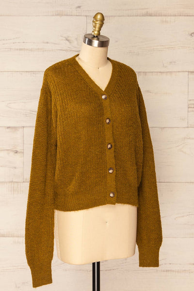 Velez Chartreuse Knit Button-Up Cardigan | La petite garçonne side view