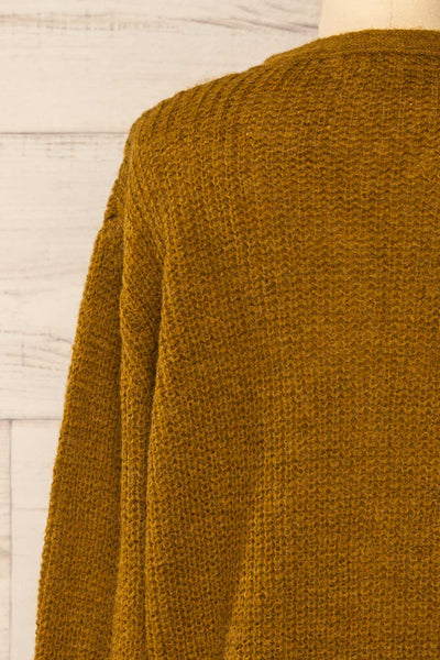 Velez Chartreuse Knit Button-Up Cardigan | La petite garçonne back close-up