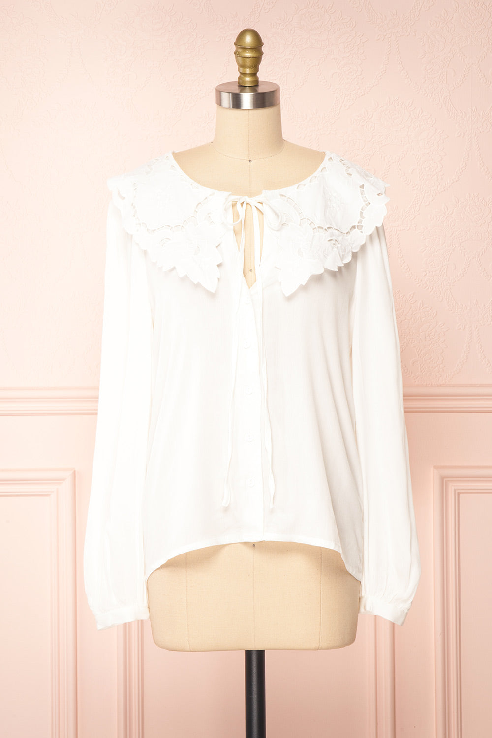 Velma White Lace Peter Pan Collar Blouse | Boutique 1861 front view 