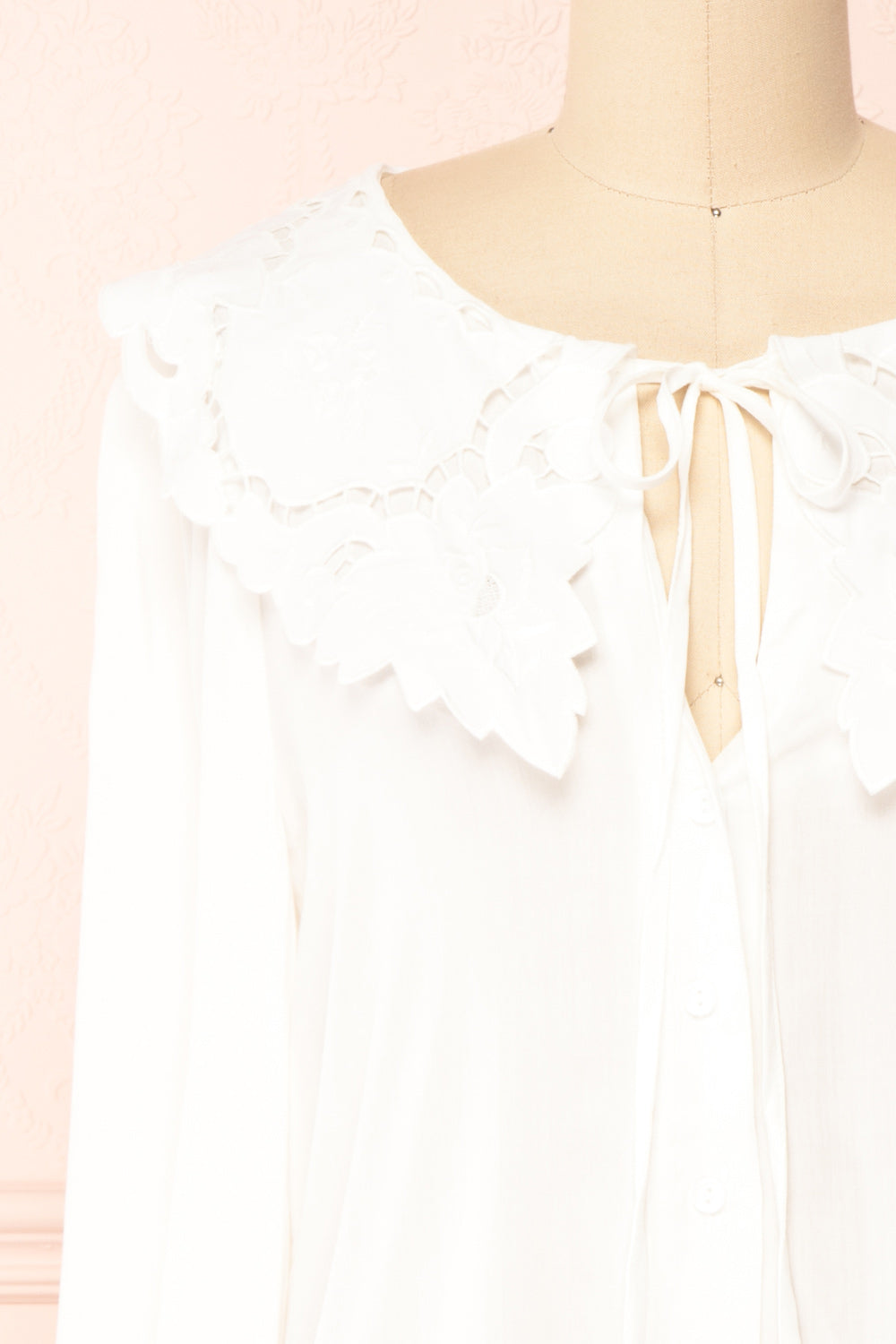 Velma White Lace Peter Pan Collar Blouse | Boutique 1861 front close-up