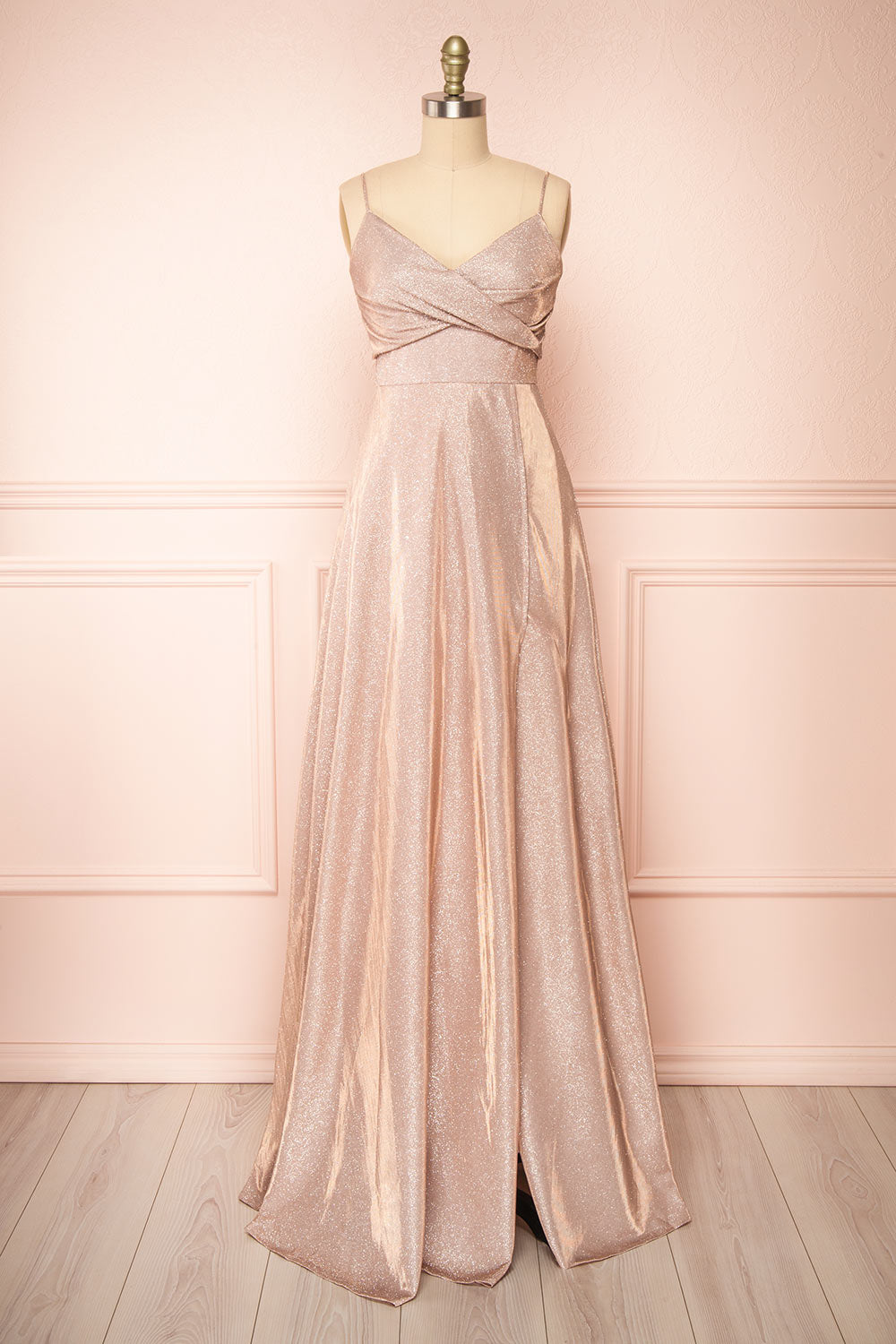 Velouette Shimmery Rose Gold Maxi Dress - Boutique 1861  front view