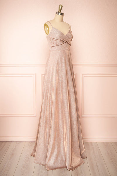 Velouette Shimmery Rose Gold Maxi Dress - Boutique 1861 side view