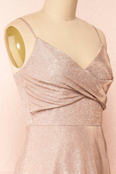 Velouette Shimmery Rose Gold Maxi Dress - Boutique 1861 side close-up