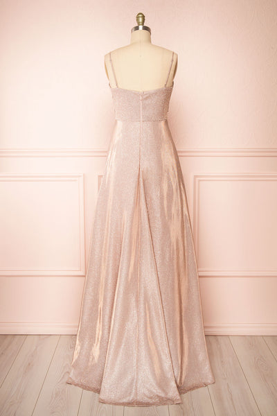 Velouette Shimmery Rose Gold Maxi Dress - Boutique 1861 back view